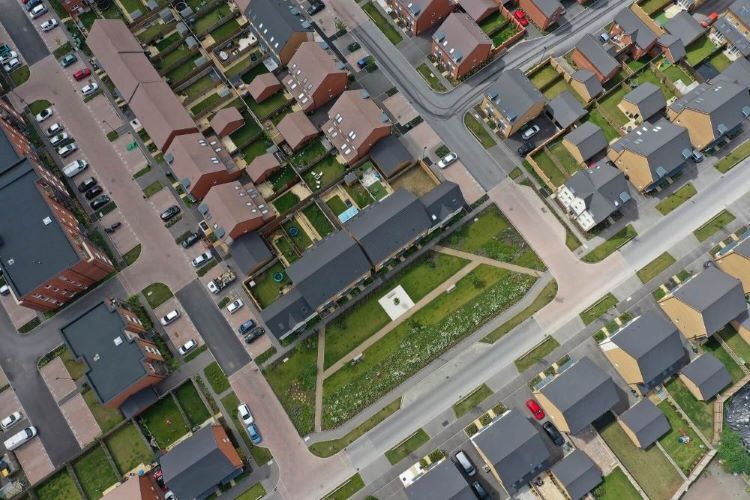 Aerial view of houses