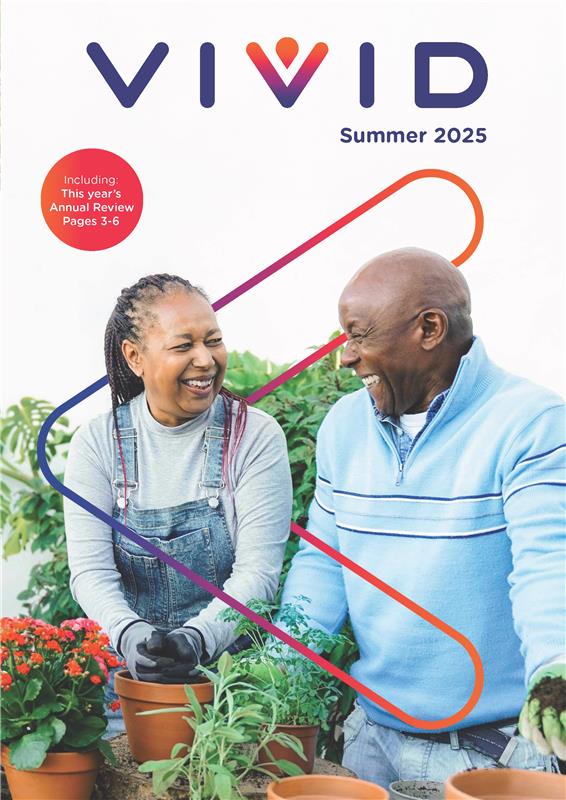 printed newsletter summer front cover of a couple gardening