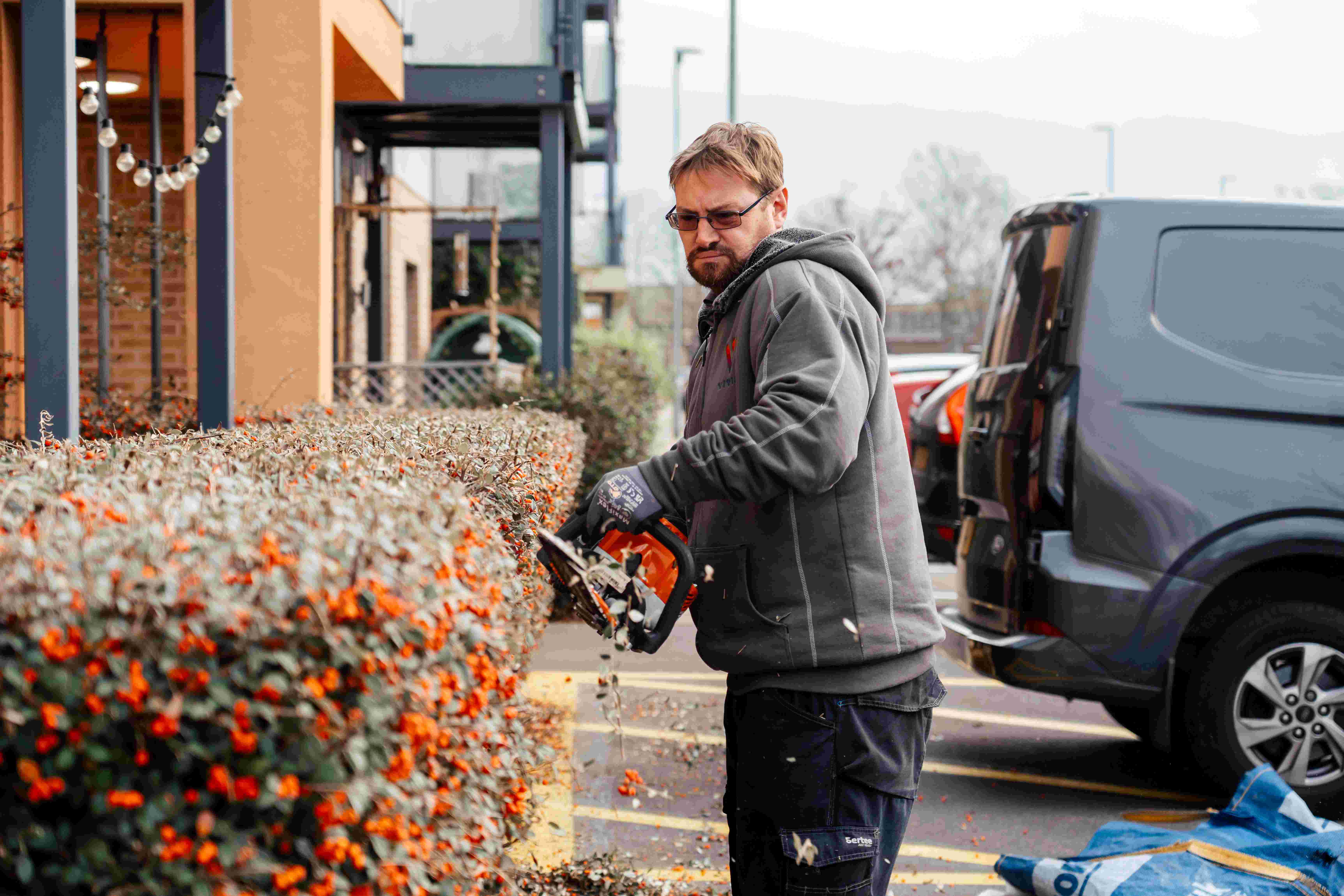 Our team at work outdoors